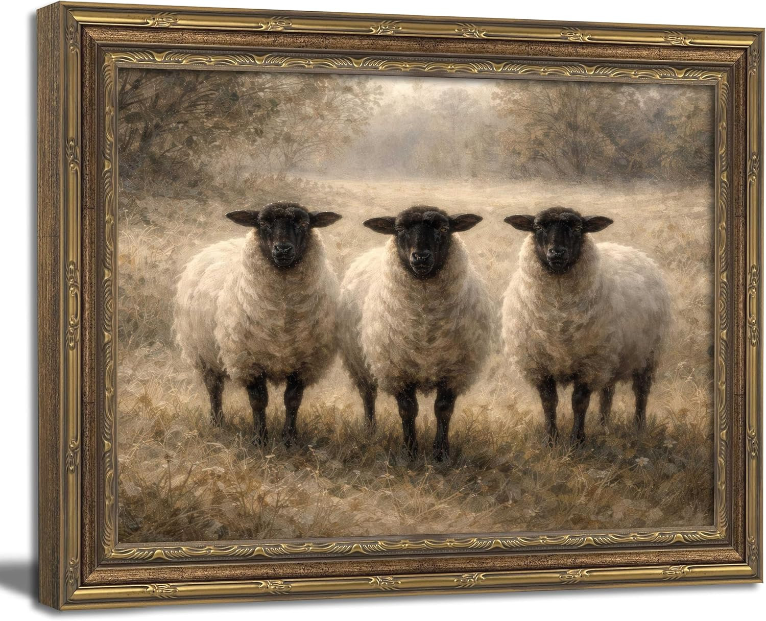 Vintage Gold Framed Wall Art Blackface Sheep Wall Art Rustic Country Sheep Landscape Wall Decor Picture Neutral Farmhouse Lamb Poster Print Artwork for Bedroom Living room Home Decoration 9x11in | Amazon (US)