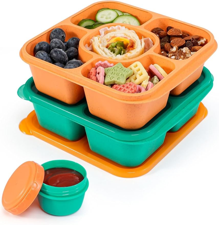 Original Lunchable Snack Containers - 5 Compartments Bento Snack Boxes with 1 Leakproof Small Con... | Amazon (US)