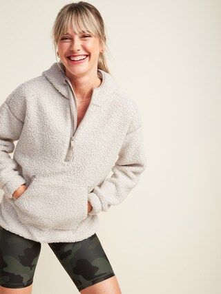 Cozy Teddy Sherpa Half-Zip Tunic Hoodie for Women | Old Navy (US)