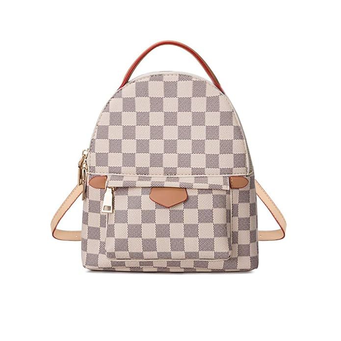 wua Gerosse Fashion Leather Chechered Small Backpack for Women, Designer Mini Backpacks Purse Sho... | Amazon (US)