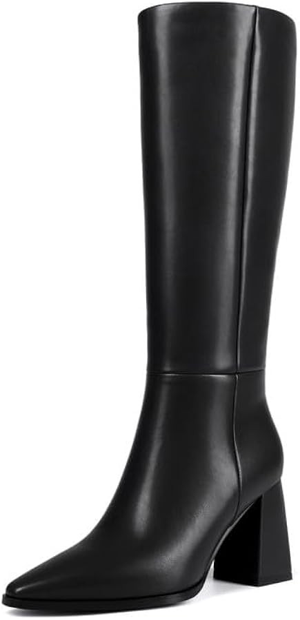 ZJA Knee High Boots Women Pointed Toe Boots Chunky High Heel Tall Fashion Zipper Long Boots | Amazon (US)