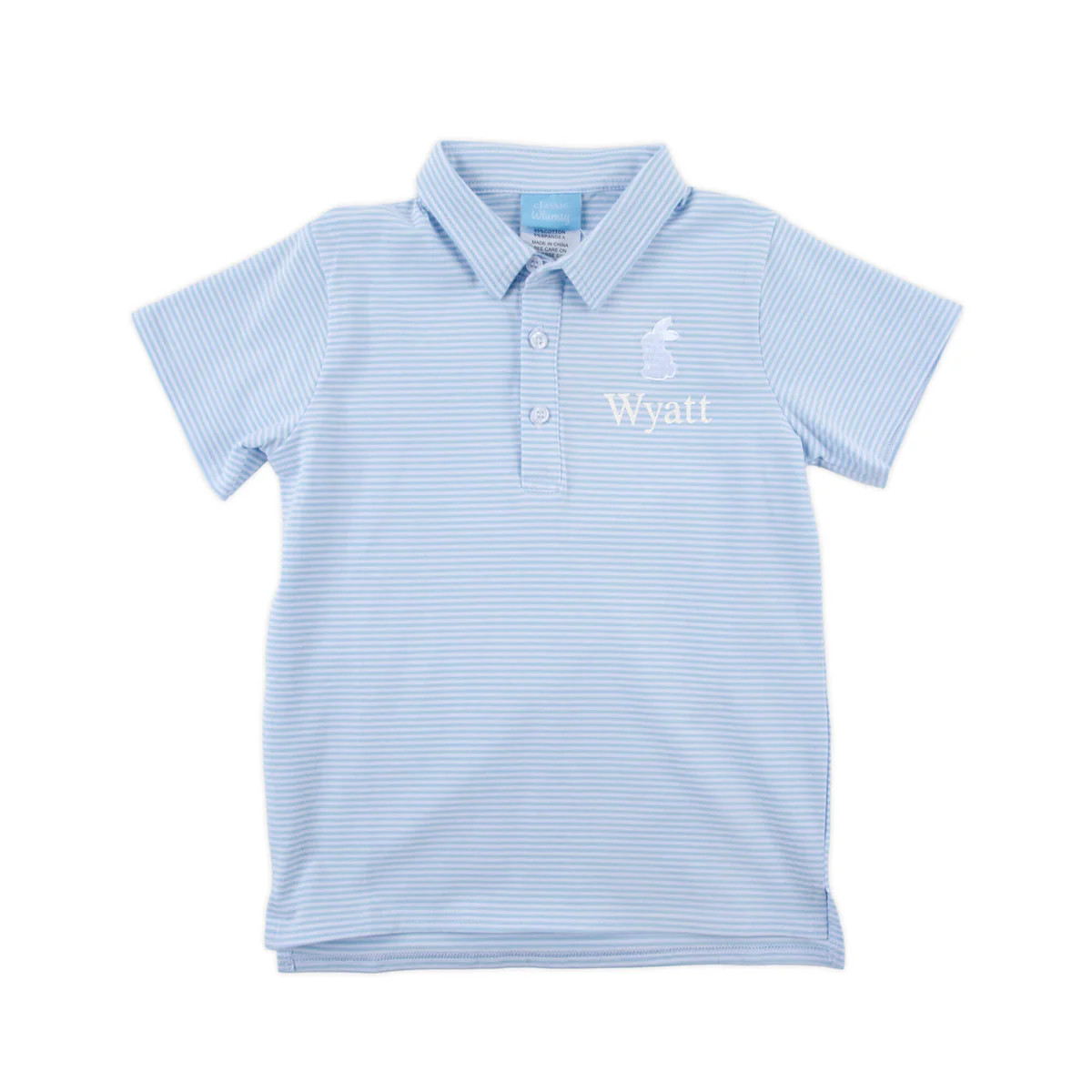 Bunny Light Blue Stripe Short Sleeve Polo | Classic Whimsy