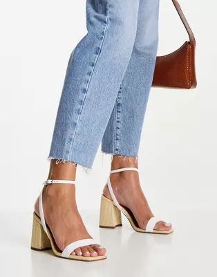 ASOS DESIGN Hudson barely there block heeled sandals in white/ natural | ASOS (Global)