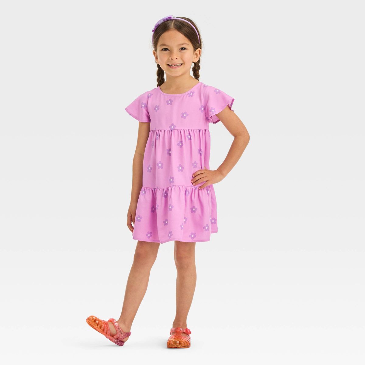 Toddler Girls' Floral Dress - Cat & Jack™ Lavender 3T | Target