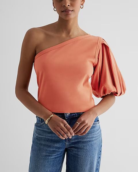 Skimming One Shoulder Puff Sleeve Tee | Express