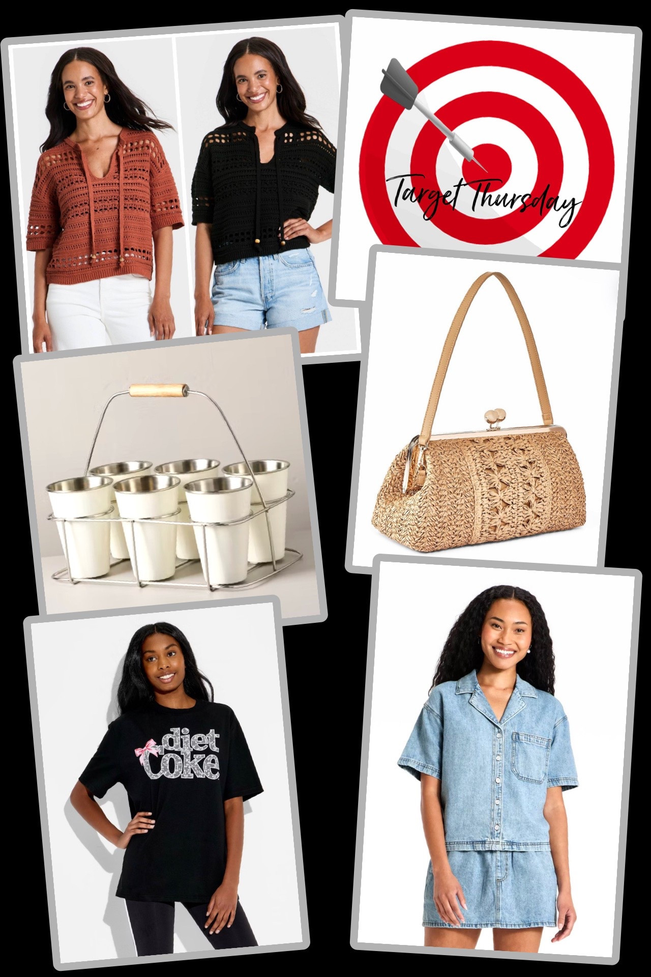 Time for Target Thursday, a round up of fantastic New Arrivals worth checking out! 🎯

🎯 Universal Thread Women’s Short Sleeve Pullover Sweater - such a cute new top that’s so easy to dress up or wear casually! The two versions have slightly different detailing, and both neutral color ways are perfect for Summer. Light enough to wear in the heat, yet will provide that extra coverage in air conditioning or on cool evenings. 

🎯 Hearth & Hand with Magnolia Drink Caddy with Stainless Steel Cups - one of those items that just makes life easier for outdoor dining and entertaining! Normally $34.99, this popular caddy with stainless steel cups is only $20.99 right now on flash sale. Great deal, and would even make an excellent gift. 

🎯 Women’s Diet Coke Bow Graphic Tee - no surprise that this graphic tee is almost sold out after just launching! People love their Diet Coke, and this is such an on trend shirt 🎀 

🎯 A New Day Straw Kiss Lock Clutch Bag - a bag like this is so handy for Summer! It fits quite a bit, closes tightly and has a structured handle at a convenient length to fit (and stay) on your shoulder. Straw bags are always THE bag of the Summer, and the pattern on this is so cute ☀️ 

🎯 Universal Thread Women’s Short Sleeve Collared Denim Shirt - this top just came back again for the season since it was so incredibly popular last year! Can be worn so many ways - throw over a tank top or dress, pair with shorts, trousers or a skirt, throw over a swimsuit. Super versatile piece!

#targetthursday #targetfinds #targetstyle

#LTKSeasonal #LTKootd #LTKHome
