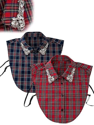Red Christmas Plaid Rhinestone Detachable Collar,Rhinestone Fake Collar Faux Collar Women Detacha... | Amazon (US)