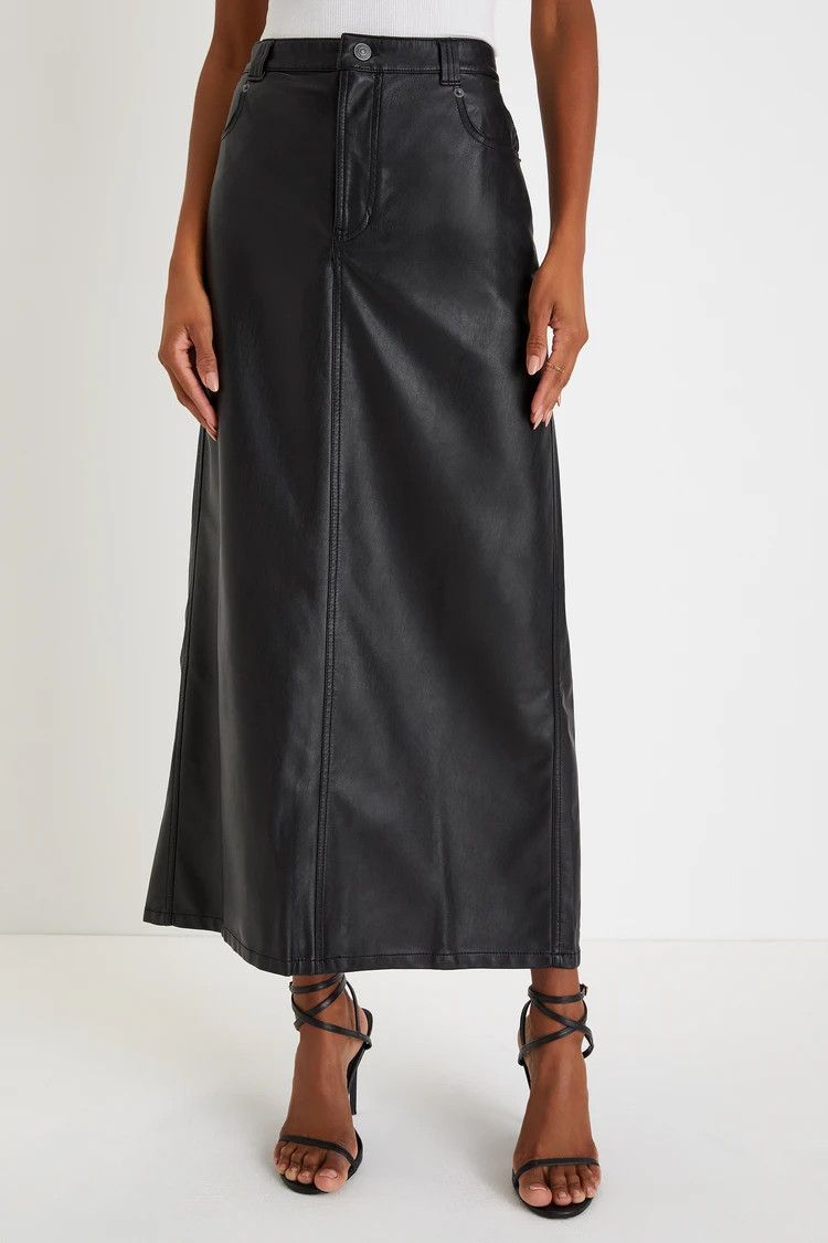 City Slicker Black Vegan Leather High-Rise Maxi Skirt | Lulus