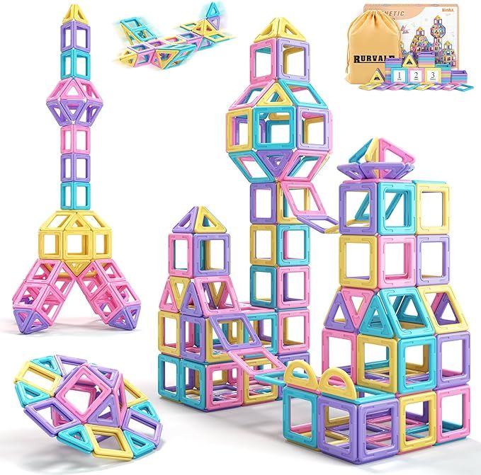 Rurvale 44Pcs Magnetic Blocks Basic Set, Toddler Girl Toys, Birthday Gifts Ideas for Girls Age 3-... | Amazon (US)