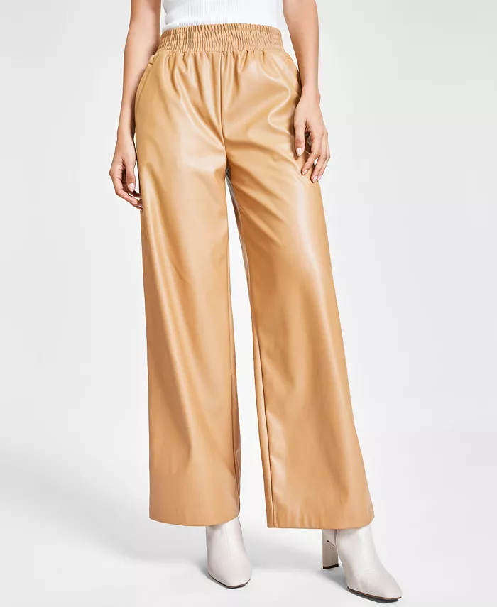 Bar III Women's Faux-Leather Wide-Leg Pants, Created for Macy's - Macy's | Macy's