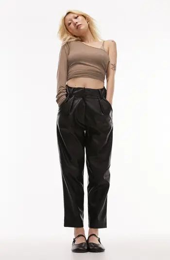 Pleat Front Faux Leather Ankle Pants | Nordstrom