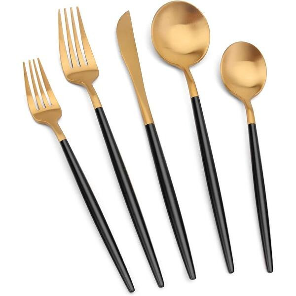 Satin Finish 20 Piece Stainless Steel Utensils Set - Matte Black Gold | Bed Bath & Beyond