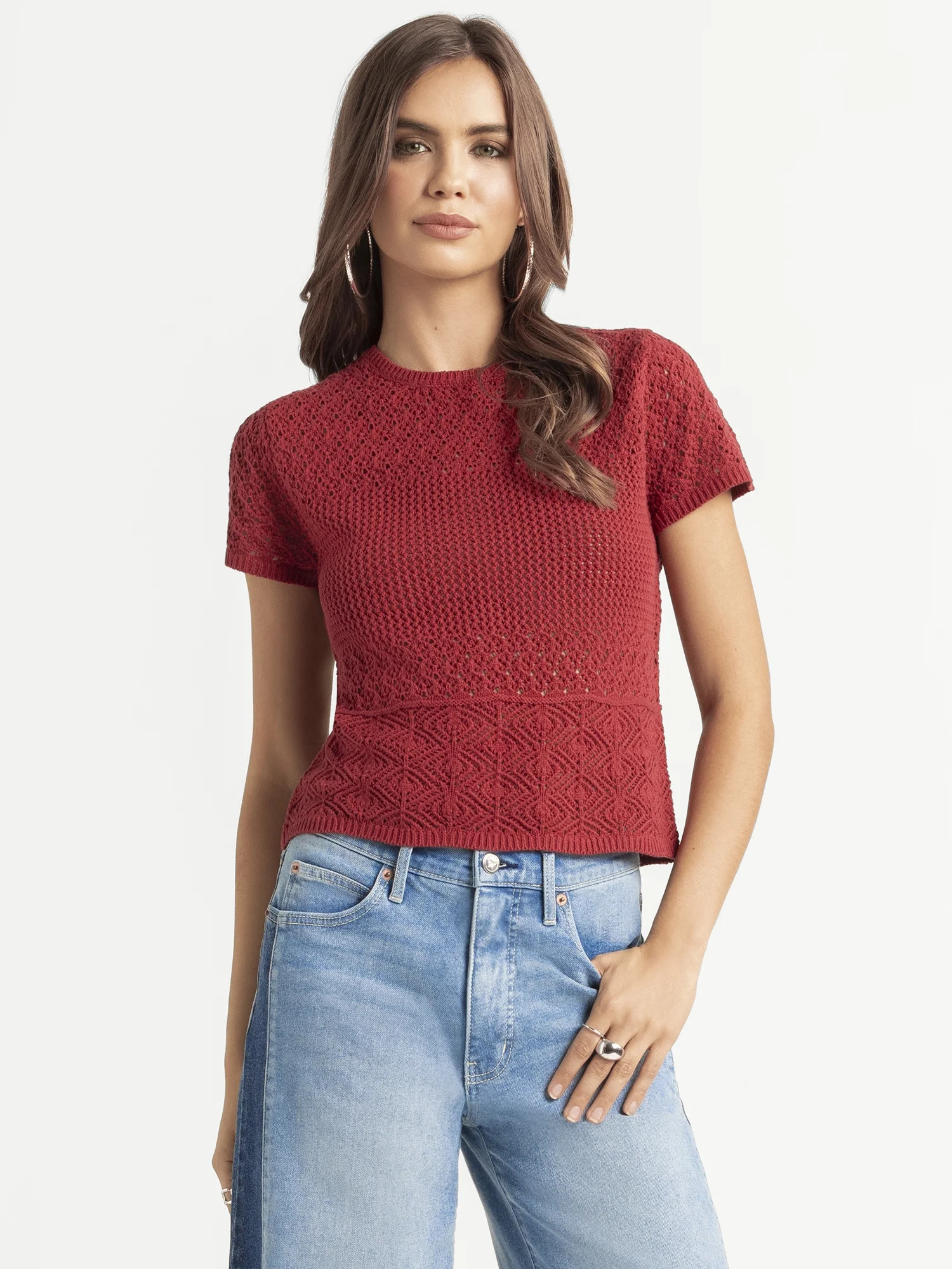 Jessica Simpson Women's Alicia Crochet Tee, Sizes XS-XL | Walmart (US)