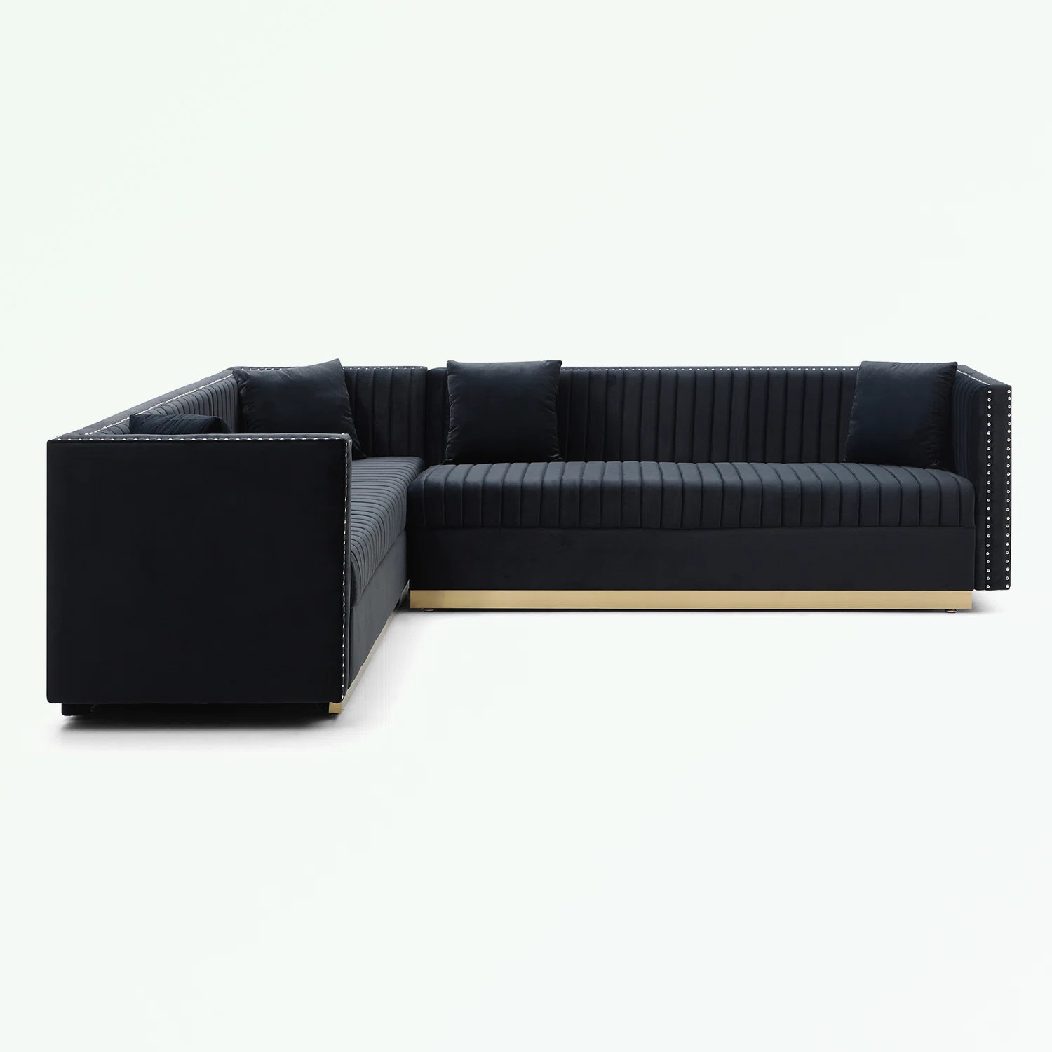 Olindo 2 - Piece Upholstered Sectional Contemporary Vertical Channel Tufted Velvet Sectional Sofa... | Wayfair North America