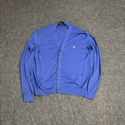 Vintage Polo Ralph Lauren Cardigan Mens Large Blue Sweater Pima Cotton | eBay UK