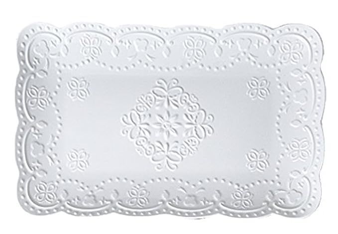 Jusalpha White Rectangle Embossed Lace Plate-1 Piece (10 Inches, White) | Amazon (US)
