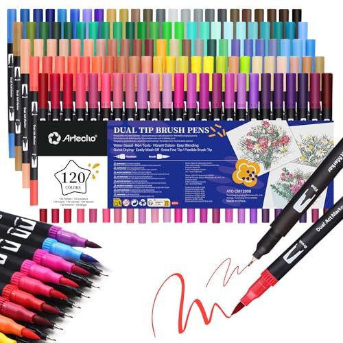Artecho 120 Colors Markers for Adult Coloring Books No Bleeding, Dual Tip Markers for School, Fine and Brush Tip for Adults Coloring Books, Calligraphy, Drawing, Sketching | Amazon (US)