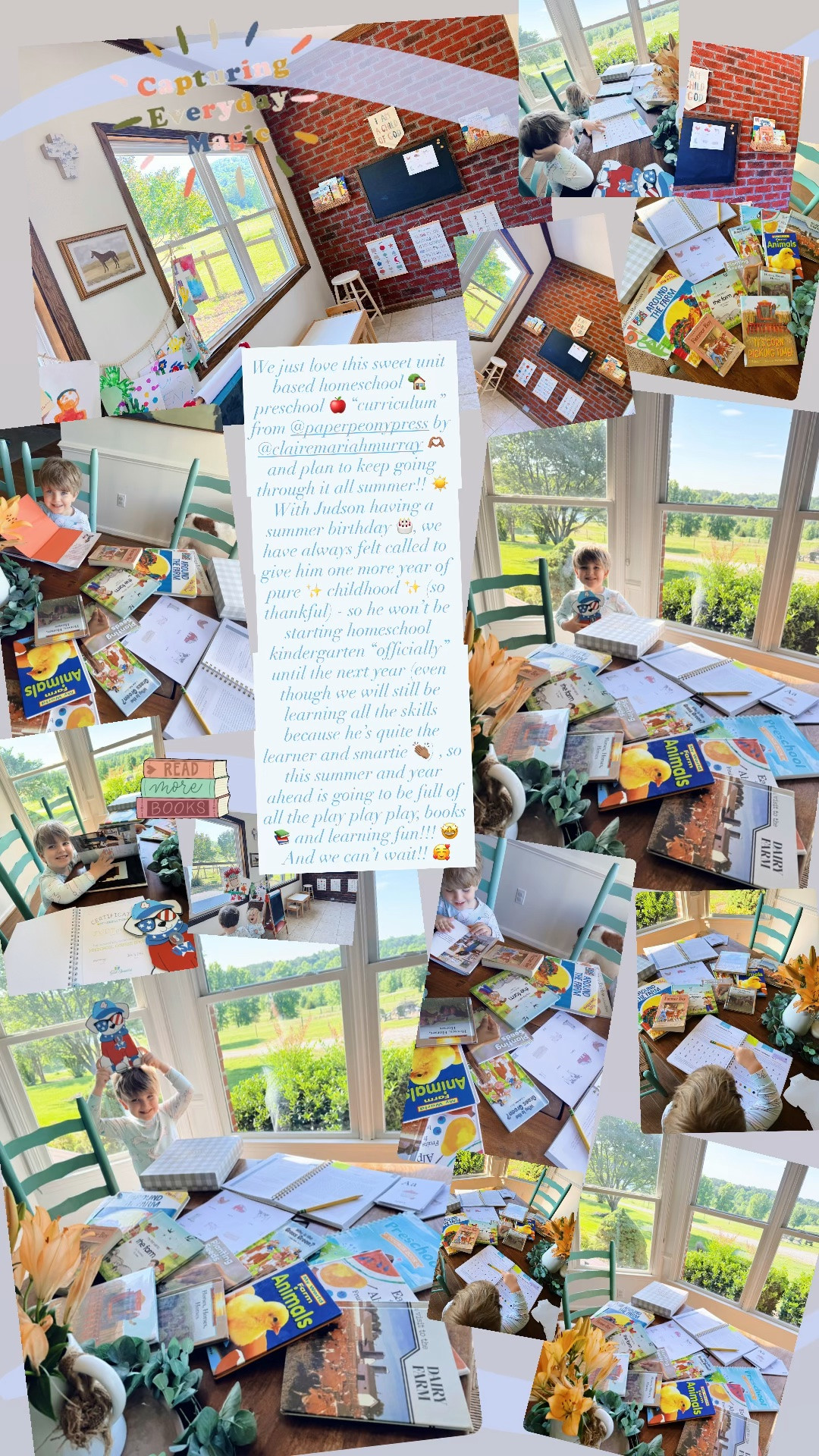 We just love this sweet unit based homeschool 🏡 preschool 🍎 “curriculum” from @paperpeonypress by @clairemariahmurray 🫶🏽 and plan to keep going through it all summer!! ☀️ With Judson having a summer birthday 🎂, we have always felt called to give him one more year of pure ✨ childhood ✨ (so thankful 🙌🏽) - so he won’t be starting homeschool kindergarten “officially” until the next year (even though we will still be learning all the skills because he’s quite the learner and smartie 👏🏽) , so this summer and year ahead is going to be full of all the play play play 😍, books 📚 and learning fun!!! 🤩 And we can’t wait!! 🥰