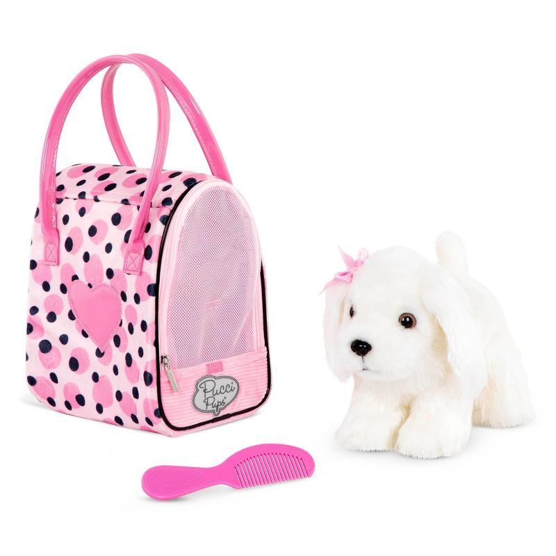Pucci Pups Pink & Black Spot Print Glam Bag with Maltese Stuffed Animal | Target