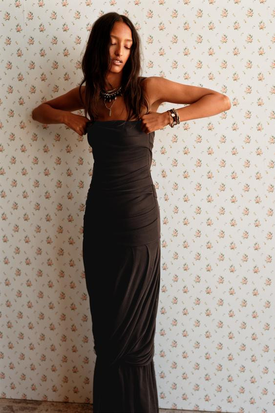 LIMITED EDITION DRAPED STRAPLESS LONG DRESS | Zara US