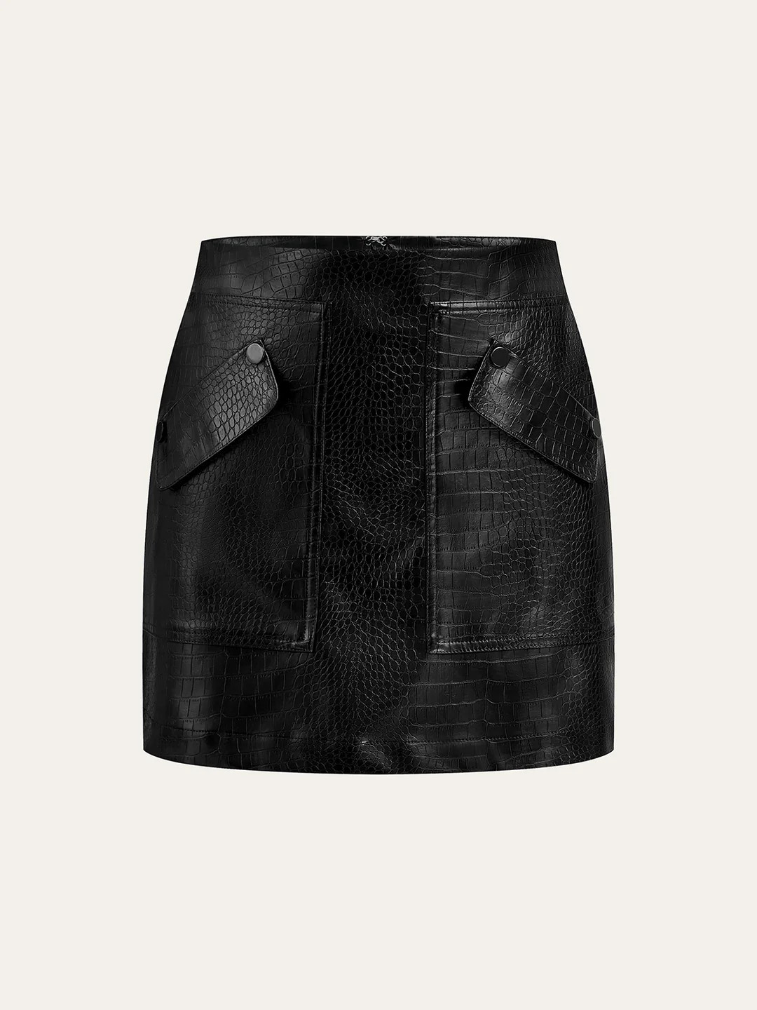 Faux Leather Crocodile-Embossed Mini Skirt | Commense