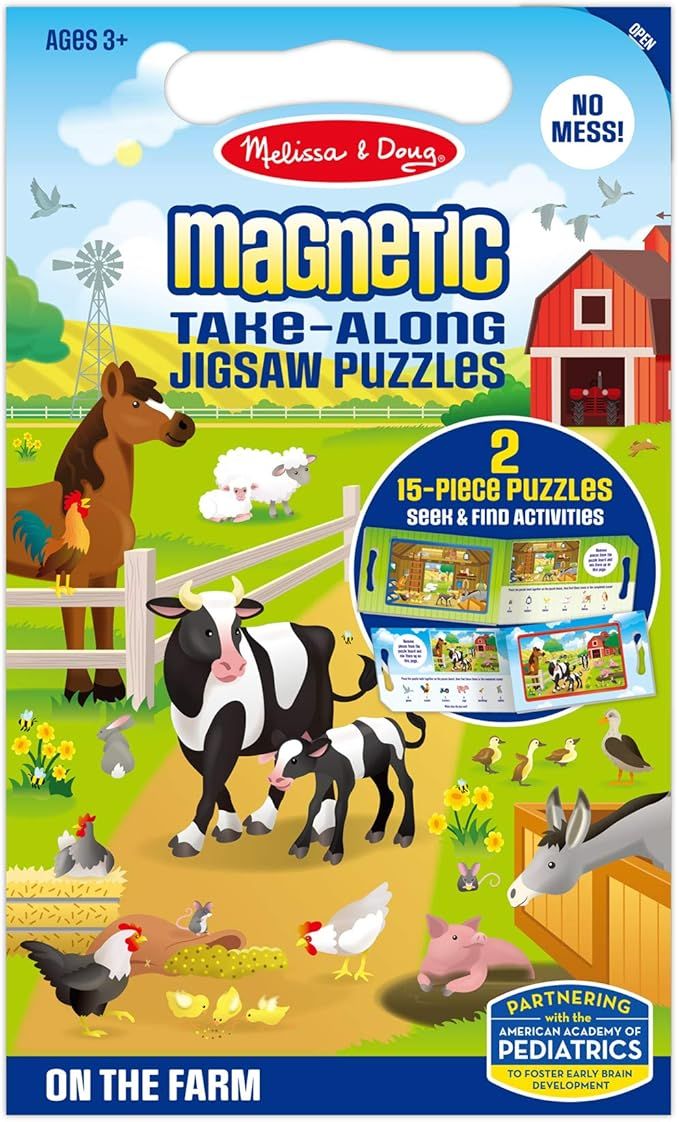 Melissa & Doug Take-Along Magnetic Jigsaw Puzzles Travel Toy On the Farm (2 15-Piece Puzzles) | Amazon (US)