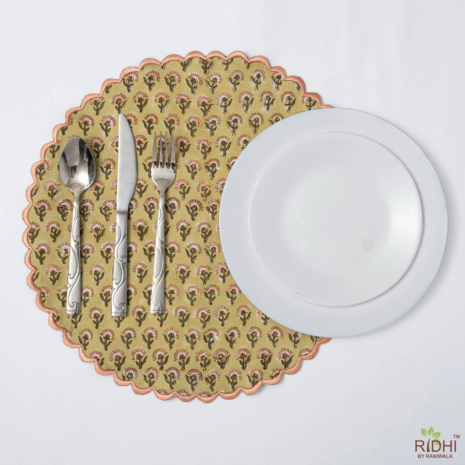 Table Mats Apple Moss Green Coral Pink India Block Print | Etsy | Etsy (US)