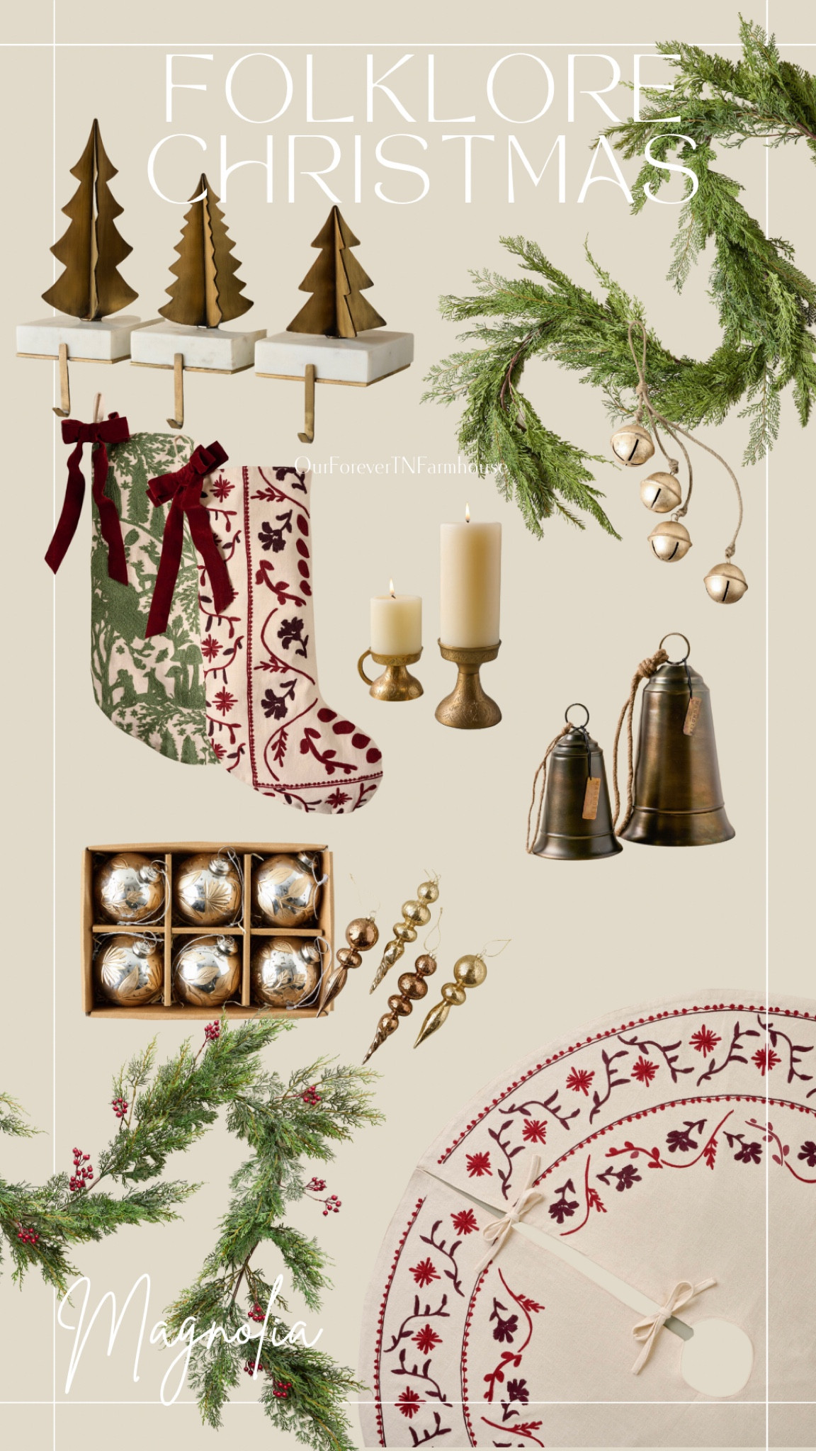 Folklore Christmas. Vintage Christmas. Magnolia and Joanna. Deep rich colors. Stockings, garland, bells and more 

#LTKHoliday #LTKSeasonal #LTKhome