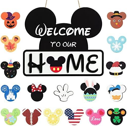 D1resion 19Pcs Mouse Seasonal Interchangeable Welcome Door Sign Welcome to Our Home Wooden Hanging S | Amazon (US)