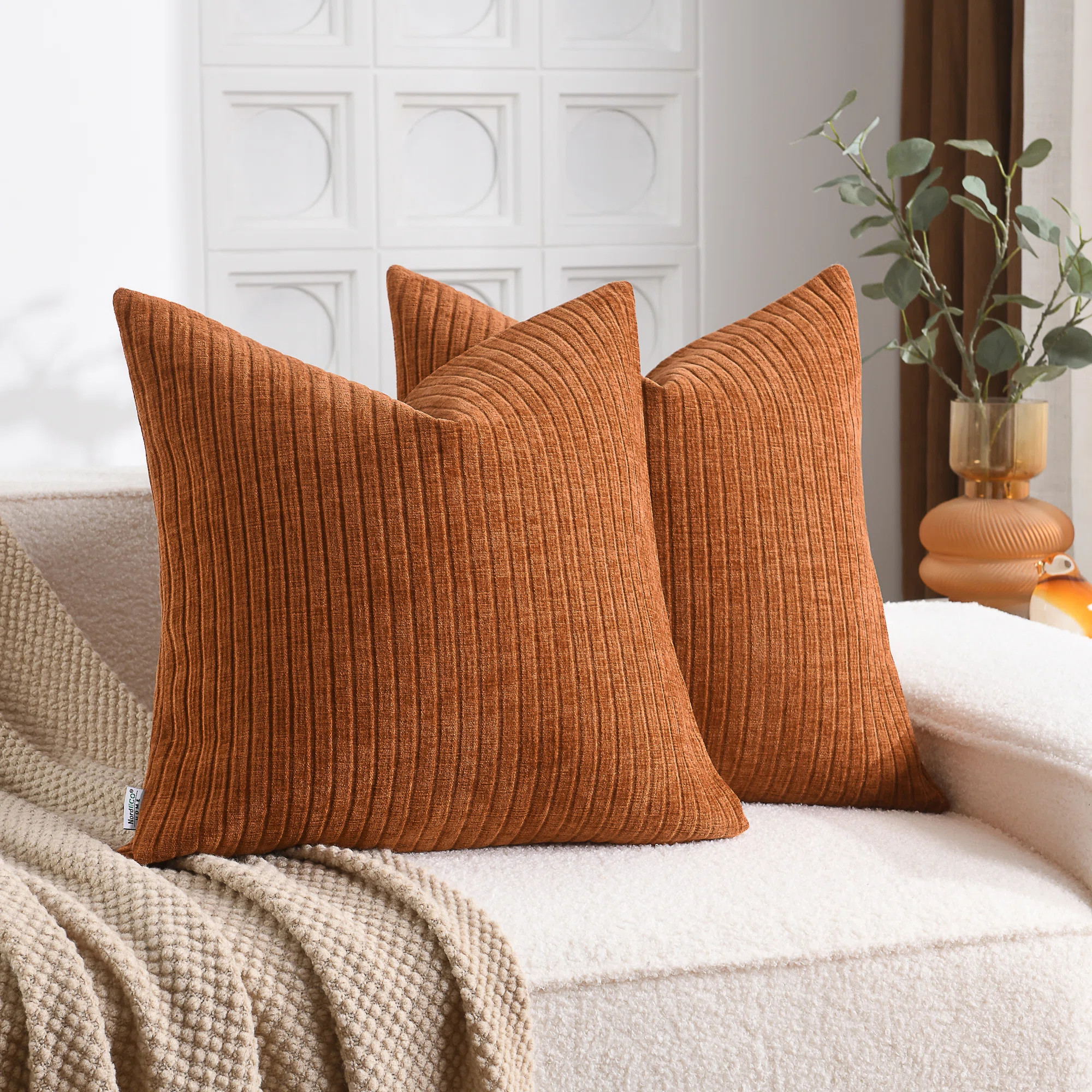 Soft Chenille Stripes Solid Cushion Cover Cozy Neutral Farmhouse Pillow Covers (Set of 2) | Wayfair North America