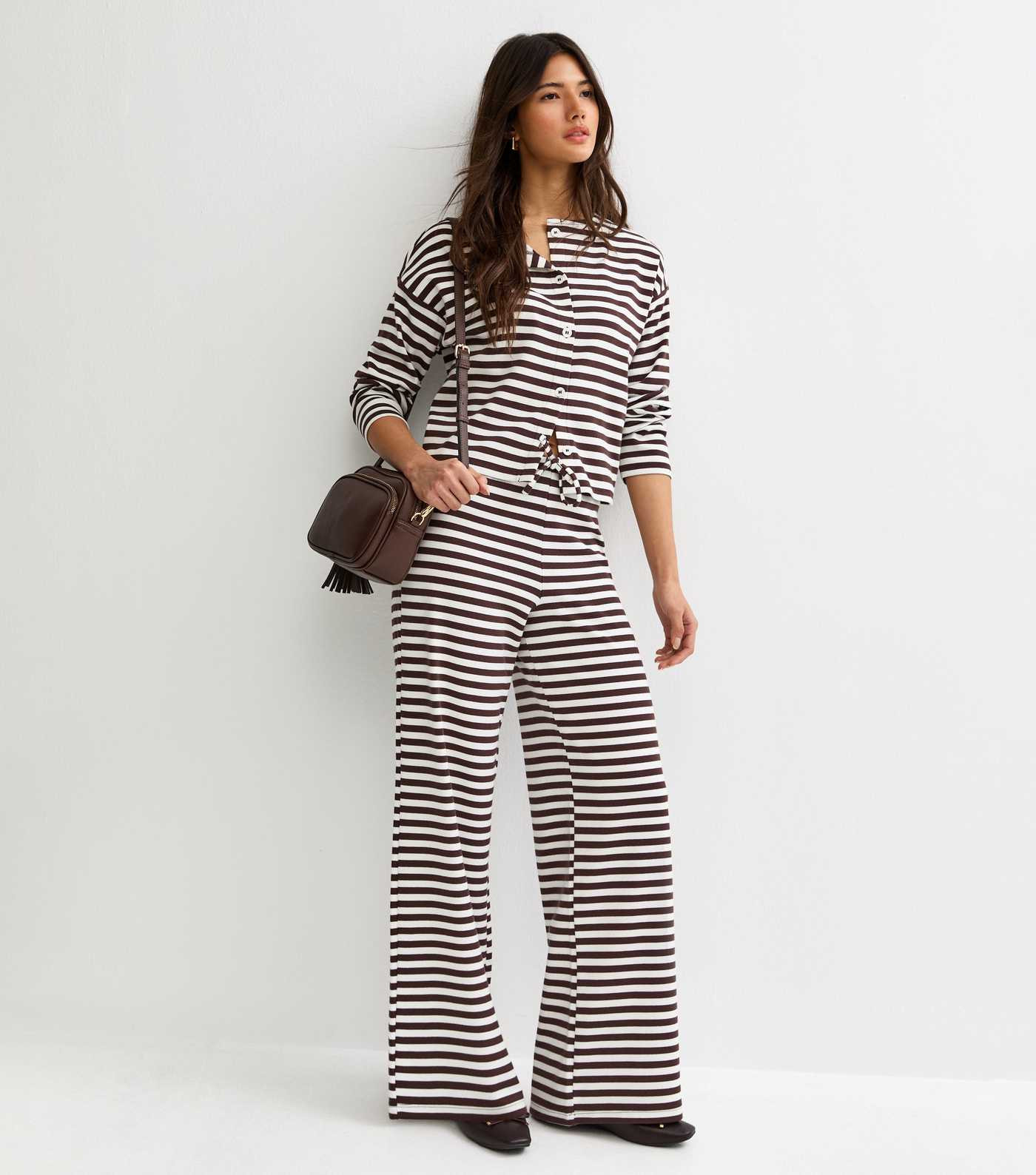 Brown Relaxed Striped Button Through Cardigan | New Look | New Look (UK)