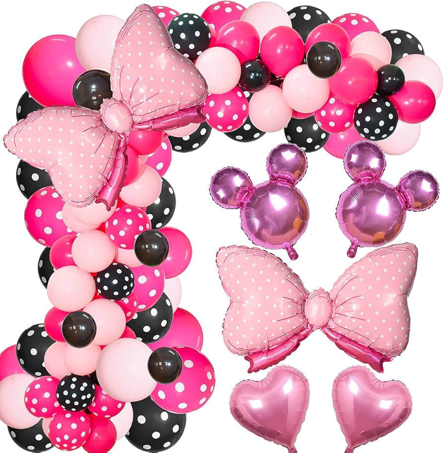 Pink Mouse Color Balloon Garland Kit, 116 Pcs Pink Black Polka Dot Balloon Arch with Bow Foil Bal... | Amazon (US)
