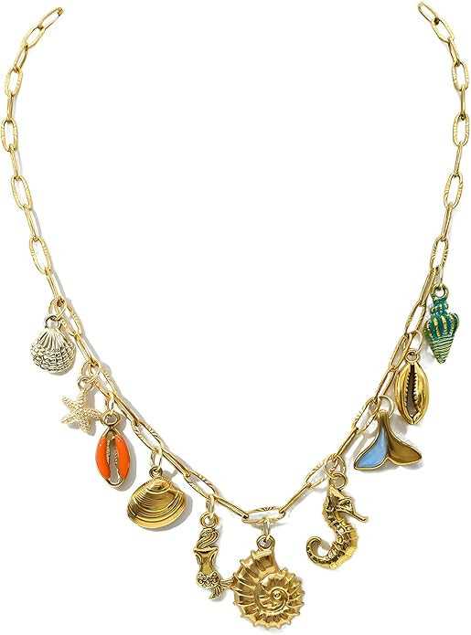JNF Gold Charm Necklace for Women Paperclip Chain Necklace Sun Moon Star Coin Heart Flower Boot B... | Amazon (US)