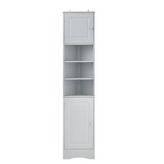 14.6 in. W x 9.4 in. D x 66.9 in. H Ready to Assemble MDF Board Floor Corner Cabinet in Gray with Doors and Shelves | The Home Depot