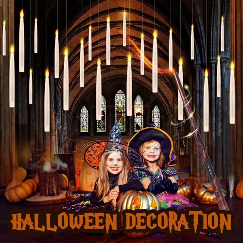 Floating Candles with Wand 22pcs Halloween Decorations, Flameless Candles Remote Magic Hanging Candles Flickering 8.7" LED Taper Candles Decor for Birthday Party Christmas Halloween Candles | Amazon (US)