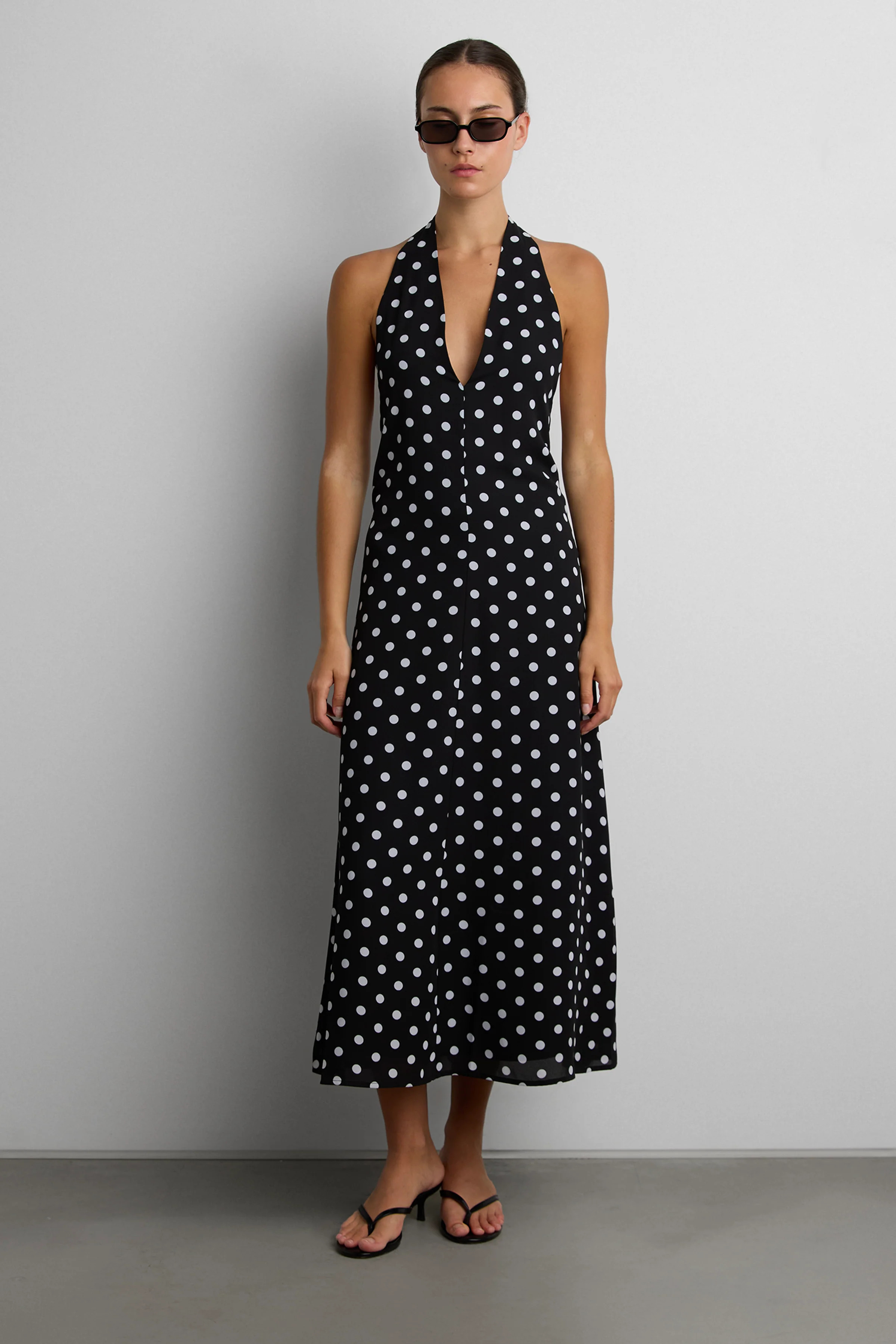 POLKA DOT V-NECK MAXI DRESS | OAK + FORT