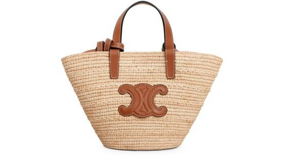Nano Triomphe Celine classic panier in raffia and calfskin - CELINE | 24S US