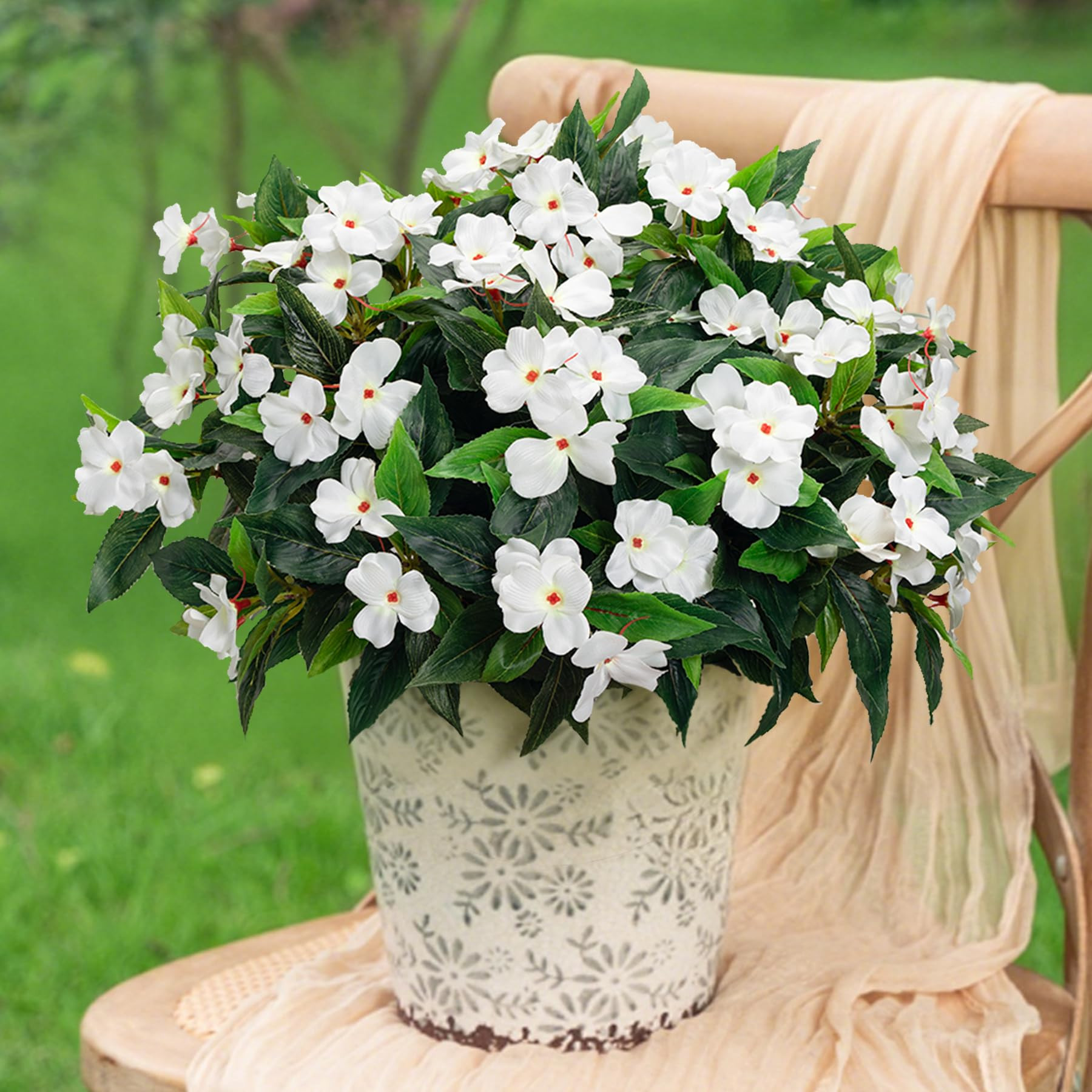 Artificial Impatiens Bouquet Flowers for Outdoors Silk Faux Flowers for Outdoor Impatiens Plants ... | Amazon (US)