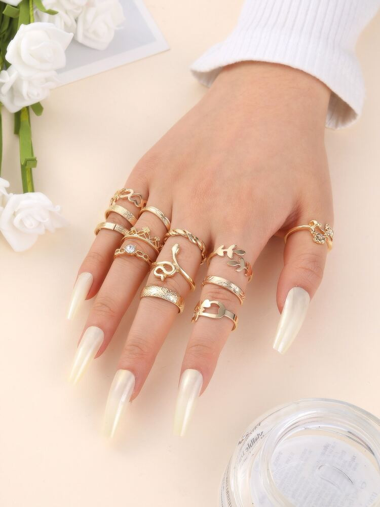 13pcs/set Fashionable Snake & Heart Decor Ring For Women For Daily Decoration | SHEIN