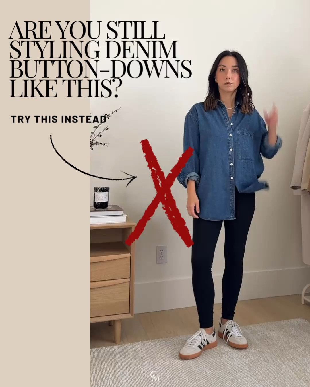 Stop styling your denim shirts the same way. It's such a wardrobe workhorse when you lean into its versatility. Here's how I'm styling it for fall. 

Look 1:
AYR shirt xs
Ruti Wideish pants 4 petite. Could wear the 2 petite 
Everlane cotton sweater xs
Vince loafers 5
DeMellier bag New York medium 
Dorsey James necklace 15”
Electric Picks earrings

Look 2:
AYR denim shirt xs
AGOLDE Luna jeans 24, cut hems
Reformation flats 5 - run slightly small but these do stretch out with wear. 
DeMellier New York bag in medium
Celine sunglasses
Dorsey James necklace 15”
Electric Picks earrings

Look 3:
AYR shirt xs
Gap x Doen skirt xs
Madewell flats 5
DeMellier bag
Polo Ralph Lauren hat
Le Specs sunglasses

Look 4:
AYR Shirt xs
Velvet green pants 2
Everlane flats 5
Mansur Gavriel tote
Everlane cashmere sweater xs
YSL Sunglasses

Look 5:
Gap Big Shirt petite xs
Everlane sailor jeans 25, but hems
Everlane cotton sweater xs
Everlane ballet flats 5
Marea tote - sold out, linked similar 
Celine sunglasses 
Electric picks earrings
Dorsey James necklace 15”

Look 6:
Ayr shirt xs
Everlane jeans 26. Cut hems. 
Sam Edelman loafers 5
DeMellier bag medium 
Le Spec sunglasses