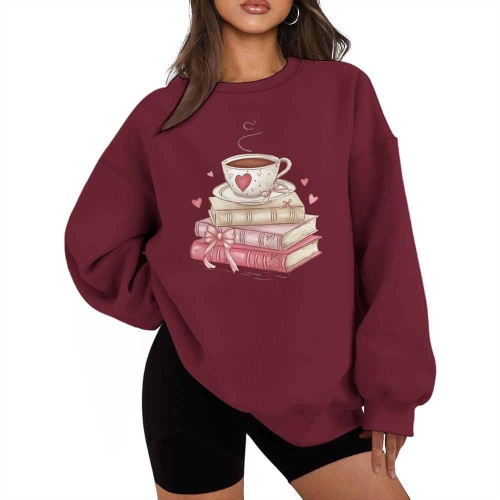 Women Valentine Sweatshirt Gift for Book Lovers Valentine Book Sweatshirts Bookworm Coffee Pullov... | Amazon (US)