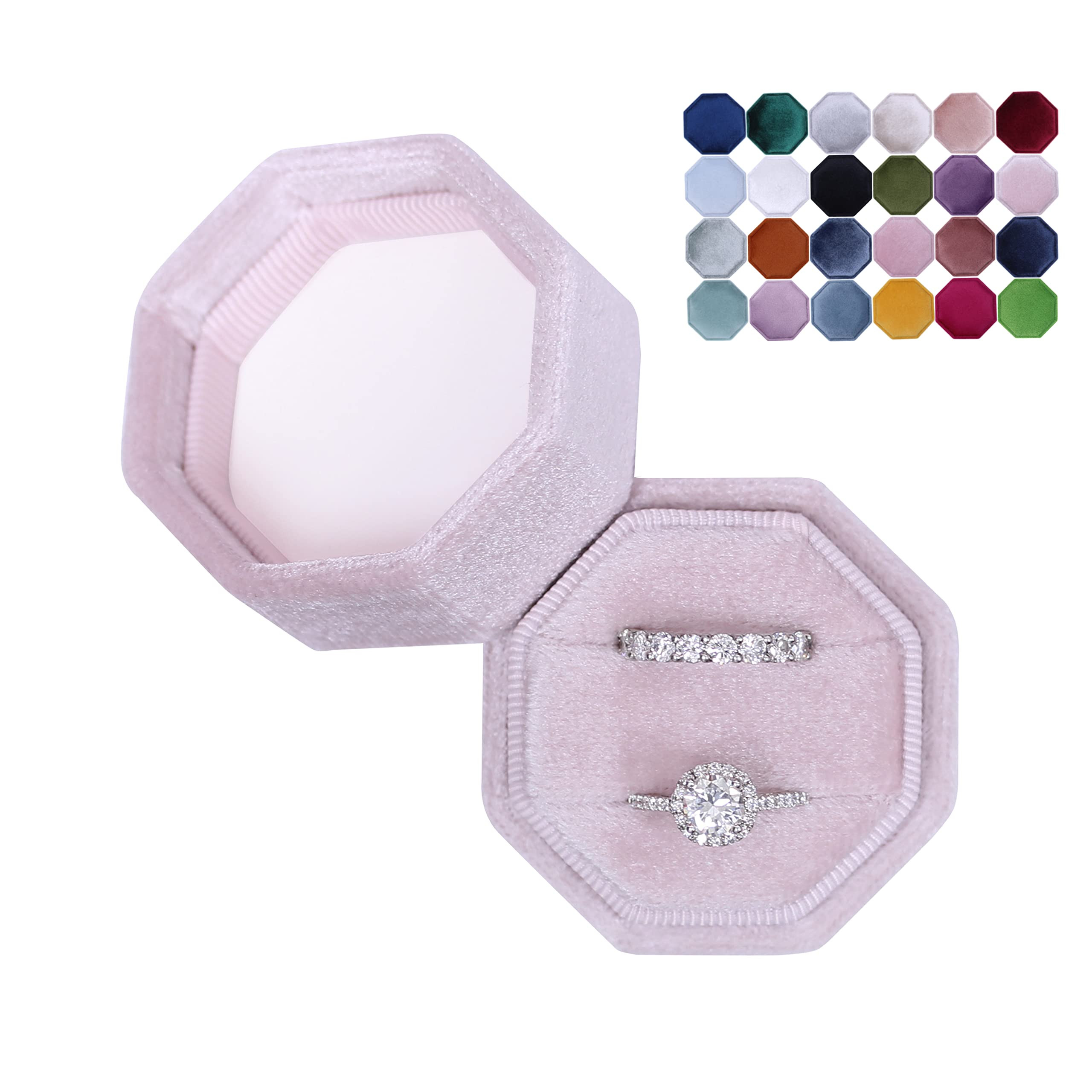 BLUTETE Velvet 2 Slots Jewelry Ring Box Engagement Wedding Box Keepsake Box Bridal Photo Ring Dou... | Amazon (US)