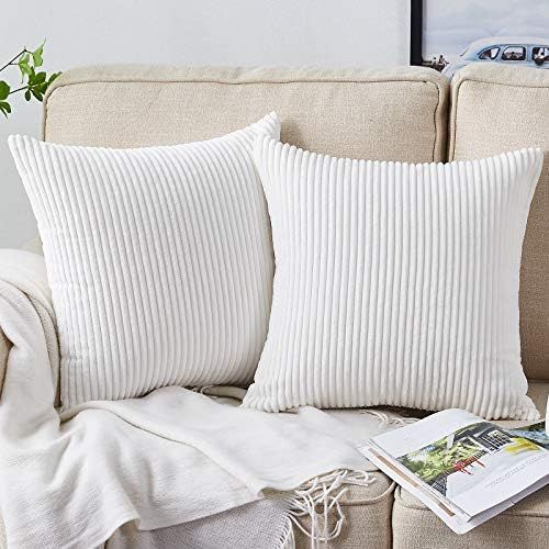 Bedwin Throw Pillow Covers 2 Sets Decorative White Pillow Covers 18x18 Inch, Soft Corduroy Pillow... | Amazon (US)
