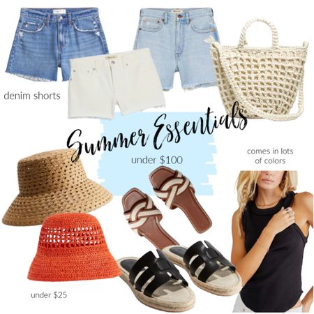 Summer outfit essentials under $100 😎 my favorite denim shorts that are so flattering, bucket hats, the perfect basic tank top and cute sandals that are only $25

#LTKxMadewell #LTKFindsUnder50 #LTKFindsUnder100