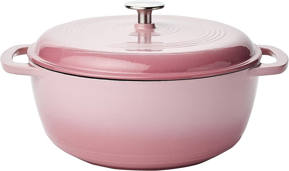Amazon Basics Enameled Cast Iron Covered Round Dutch Oven, 6 Quart, Light Pink | Amazon (US)