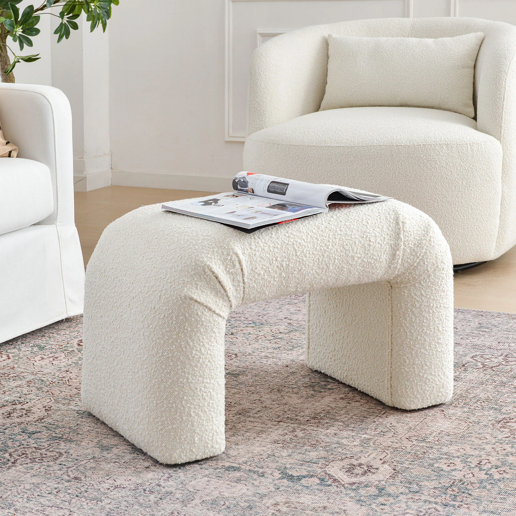 28'' Wide Modern Rectangle Large Boucle Upholstered Standard Arched Ottoman | Wayfair North America