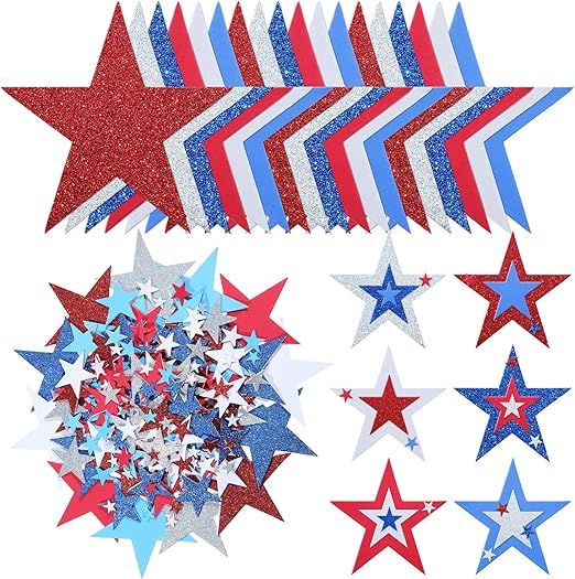 224 Pieces Foam Star Stickers Patriotic Star Stickers Red White Blue Glitter Star Stickers Self A... | Amazon (US)