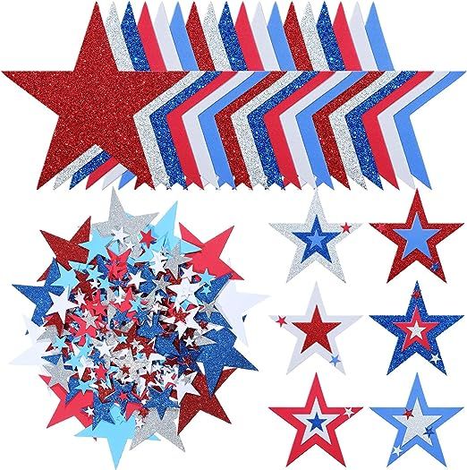 224 Pieces Foam Star Stickers Patriotic Star Stickers Red White Blue Glitter Star Stickers Self A... | Amazon (US)