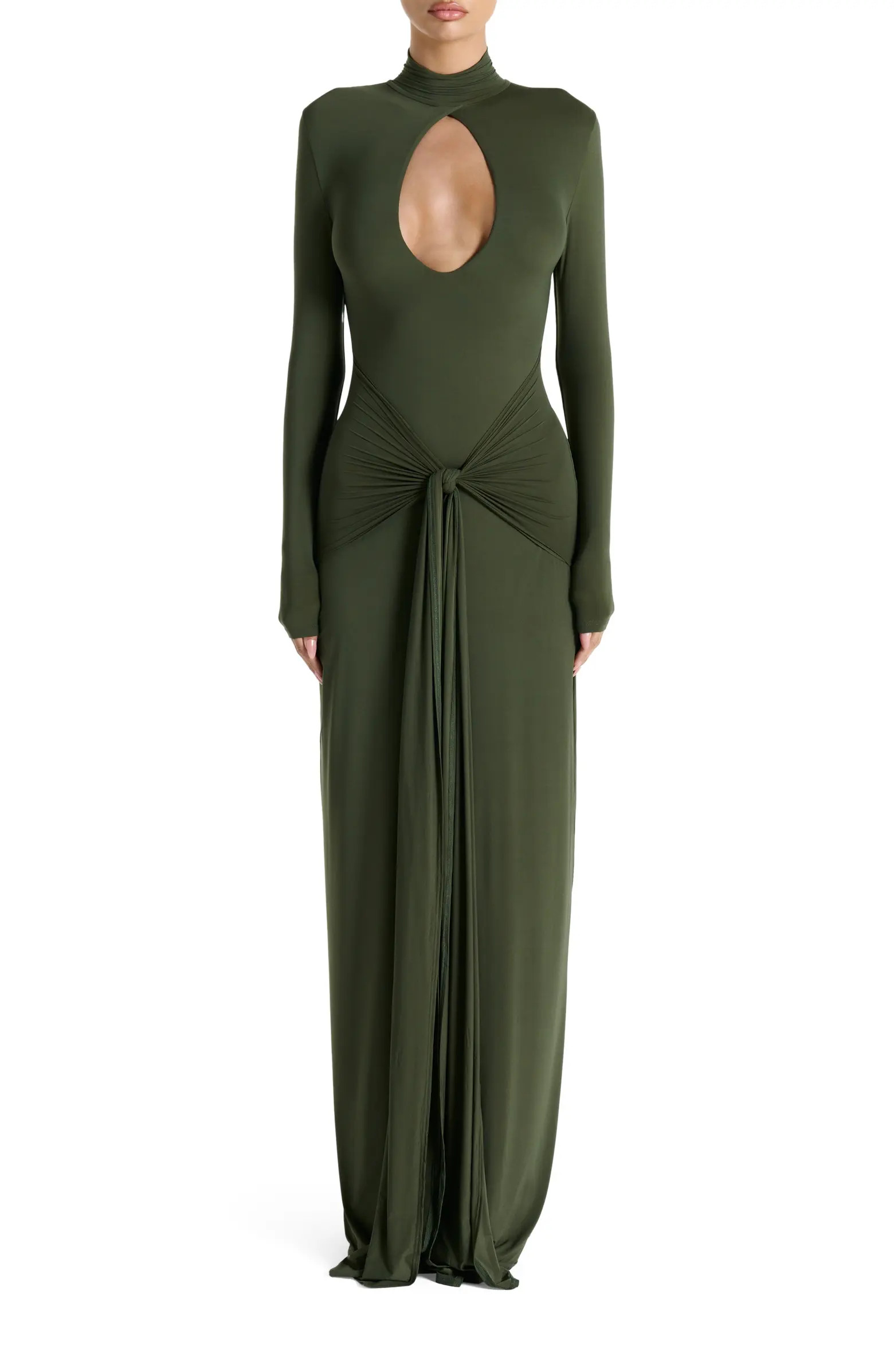 Naked Wardrobe Cutout Tie Front Long Sleeve Maxi Dress | Nordstrom | Nordstrom
