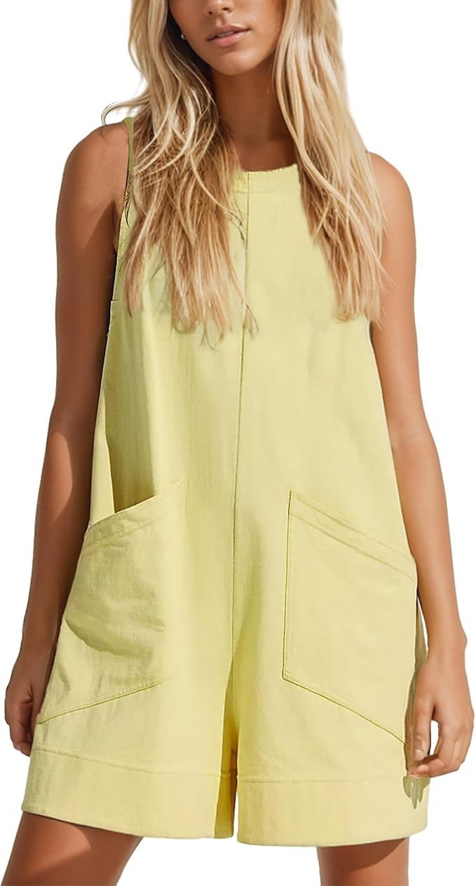 MISSACTIVER Women Summer Casual Sleeveless Rompers Loose Crewneck Keyhole Jumpsuit Wide Leg Short... | Amazon (US)